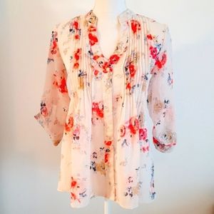 Floral Flounce Blouse XS EUC